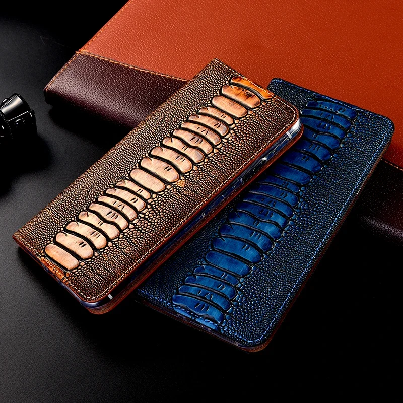 

Ostrich Foot Genuine Leather Flip Phone Case Suitable For Tecno POVA 2 3 4 5 Neo 2 3 Pro Phantom X2 Pro Magnetic Bracket Cover