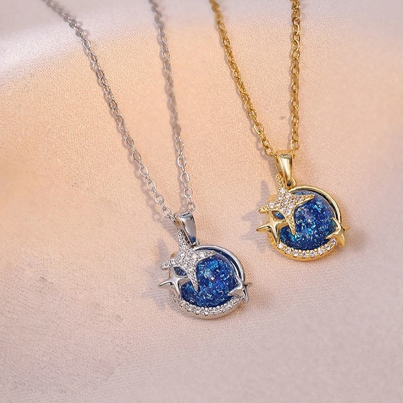 Fashionable High End Dream Planet Zircon Necklace For Women Geometric Unique Design Pendant Stylish Stainless Steel Jewelry