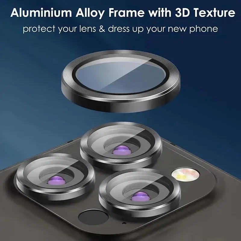 3 Pcs Metal Camera Lens Protection Glass For iPhone 16 15 14 Plus Pro Max Phone Lens Tempered Glass For iPhone 15 14 PM 13 Mini view 2