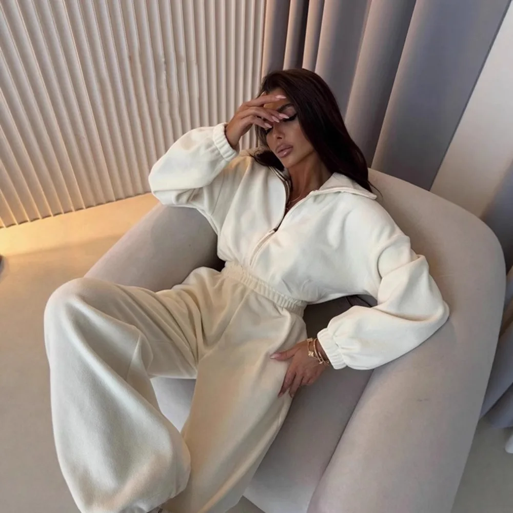 Woman Clothing Bodysuit Casual Loose Solid Color Long Sleeve Zipper Collar Jumpsuit Women's Waist Jumpsuit Sporty Overalls 2025