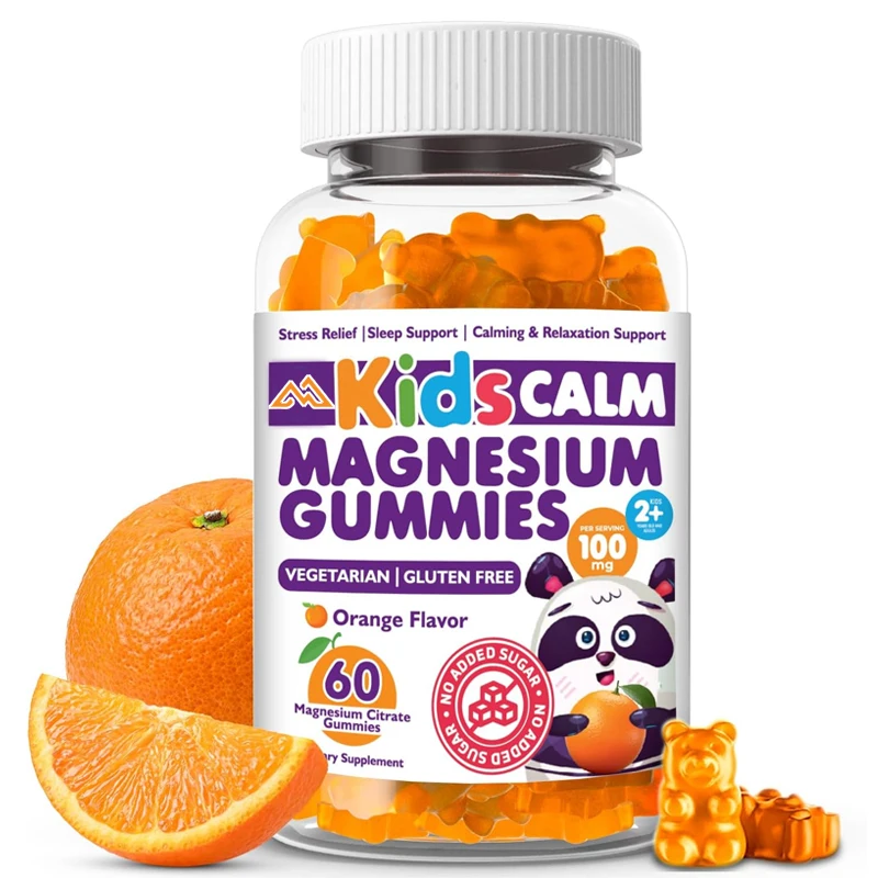 Magnesium gummies suitable for children and adults (orange) - Magnesium citrate gummies (60 pieces) sugar free, safe and healthy