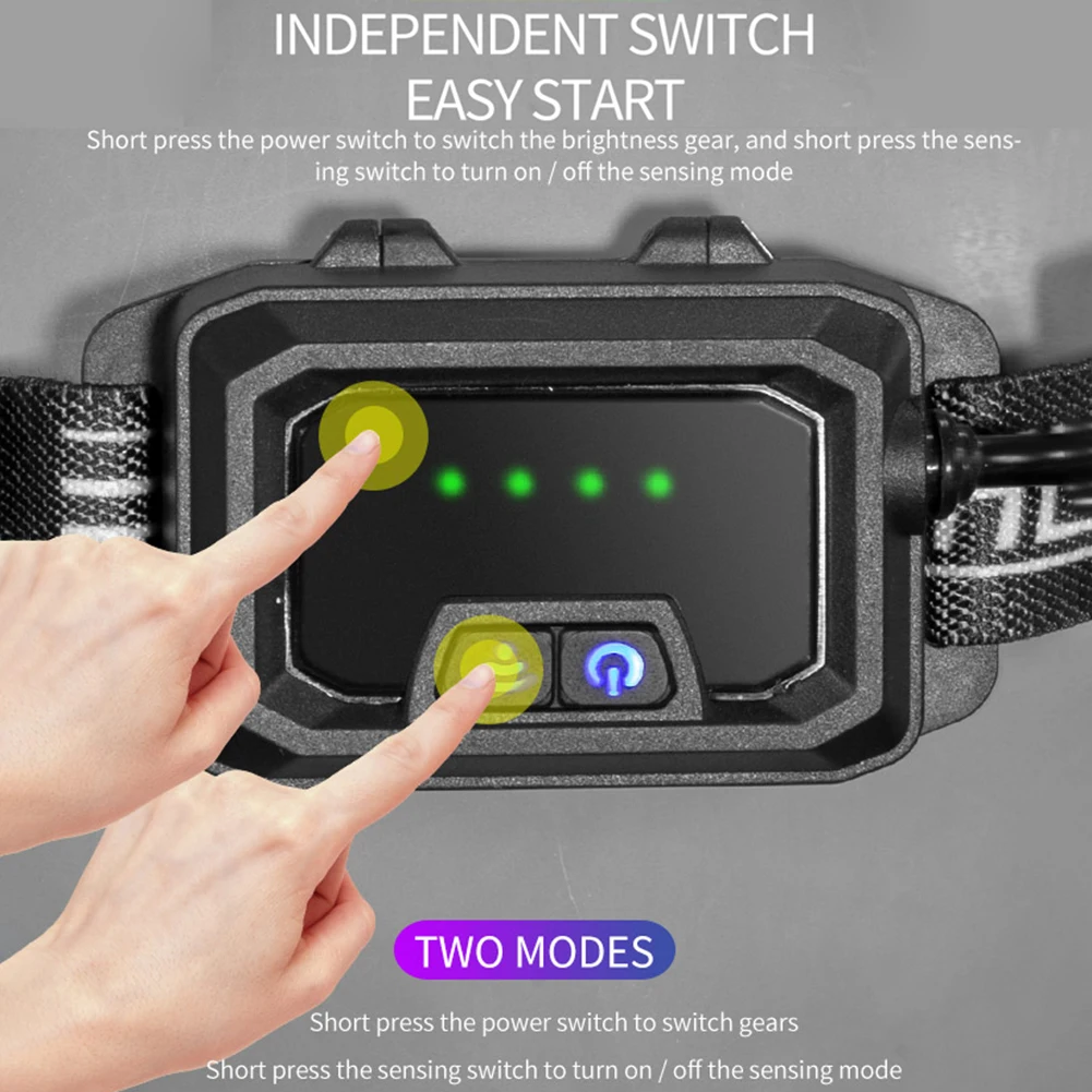الاستشعار كشافات COB LED رئيس مصباح بطارية مصباح رئيس الشعلة 7 طرق الإضاءة رئيس ضوء التخييم في الهواء الطلق رئيس الشعلة