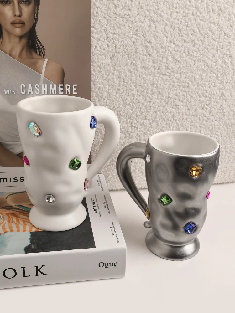 Mug Ceramic Handmade Carved Gem Party Good-looking Home Office Niche Creative Coffee Cup Desktop Decoration Nordic Style 300ML