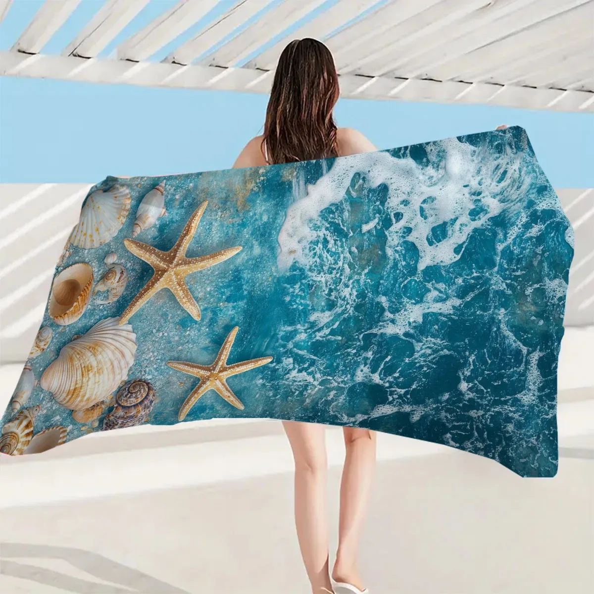 Quick Dry Beach Towel Beach Towels Large Designer Sunscreen Windproof Travel Blanket Camping Pool Shells Starfish Patterned