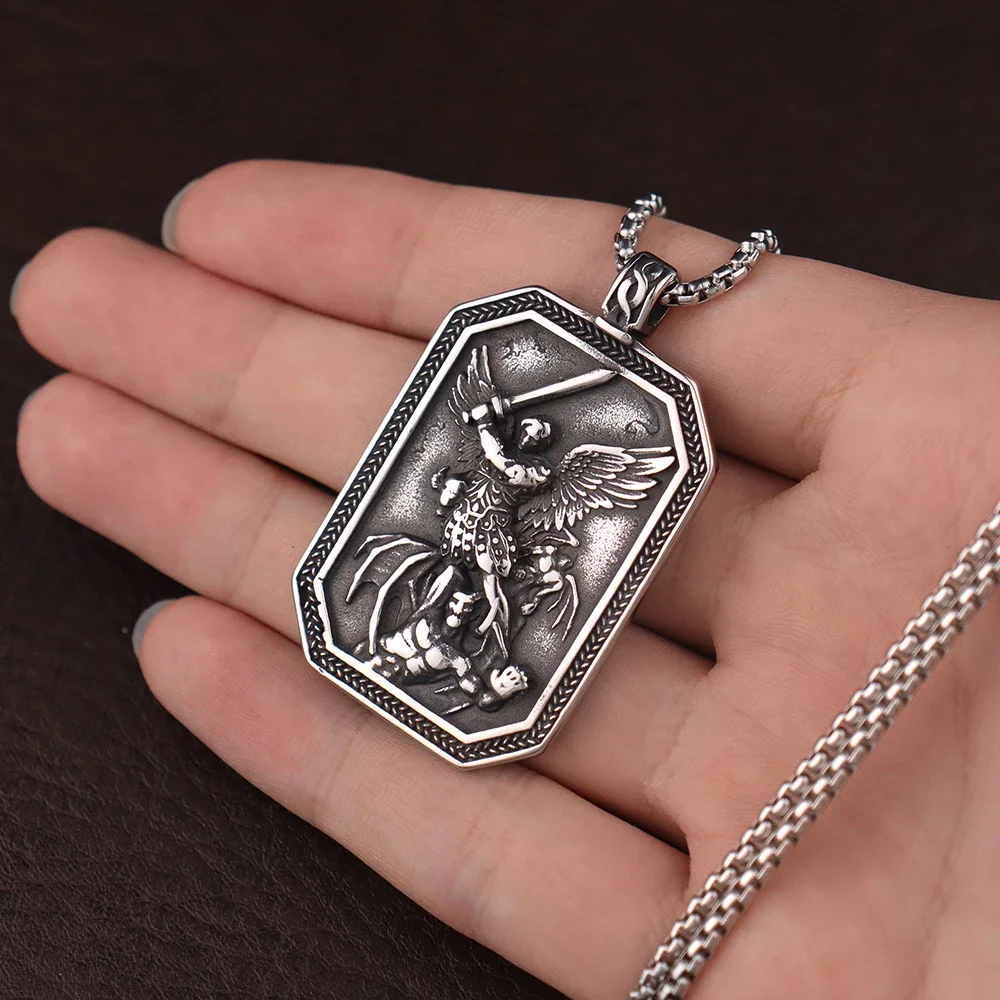 Trendy Arch Angel St.Michael Series Pendant Chain Popular Stainless Steel Necklace Amulet Charms Men adn Women Jewelry Wholesale