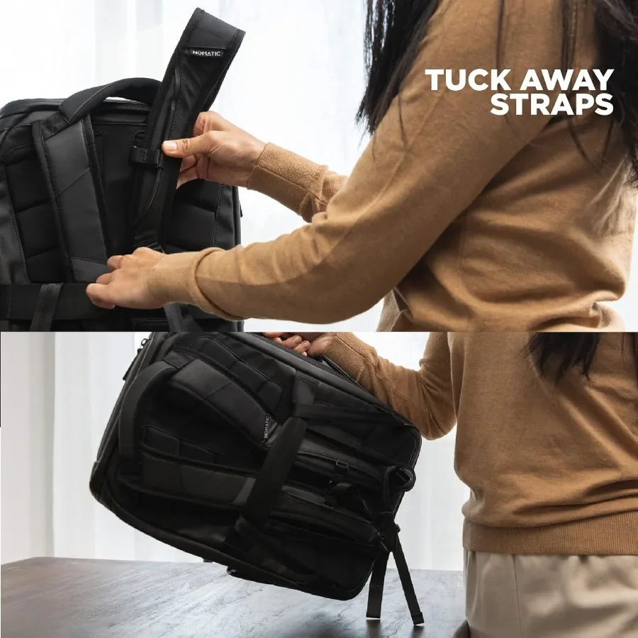 حزمة سفر NOMATIC سعة 14 لترًا - حقيبة كمبيوتر محمول مقاومة للماء - حقيبة ظهر جاهزة للتوسيع من TSA باللون الأسود