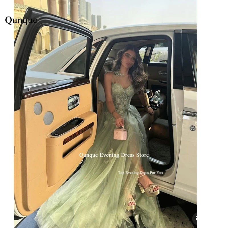 

Qunque Green Glitter Tulle Evening Dresses One Shoulder Appliques Prom Dresses Formal Occasion Vestidos De Fiesta Party Dress