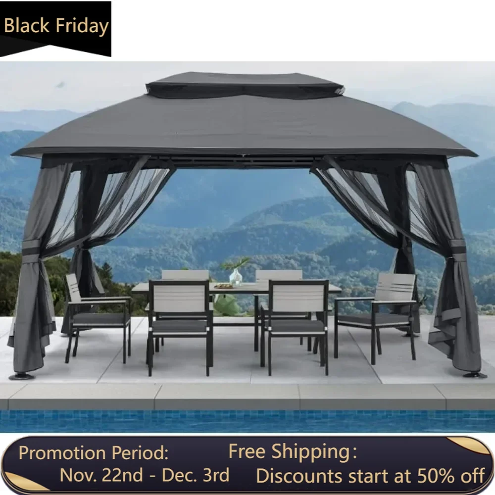 

10x13 Outdoor Patio Gazebo - Double Roof Backyard Gazebo with Mosquito Netting for Backyard, Garden or Lawn (Dark Gray)