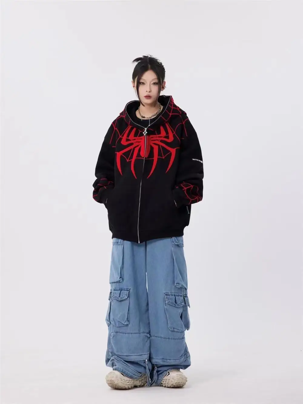 Vintage Y2k Spider Hoodies Men Streetwear Autumn Winter Oversized Jackets Fleece Embroidery Women Sweatshirt Y2K Kakazzy Hoddies