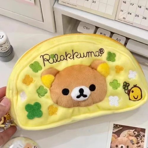 

Japanese Cute Cartoon Rilakkuma Four Leaf Clover Series Plush Doll Pencil Case Kawaii Stationery Box Pencil Case Student Gift