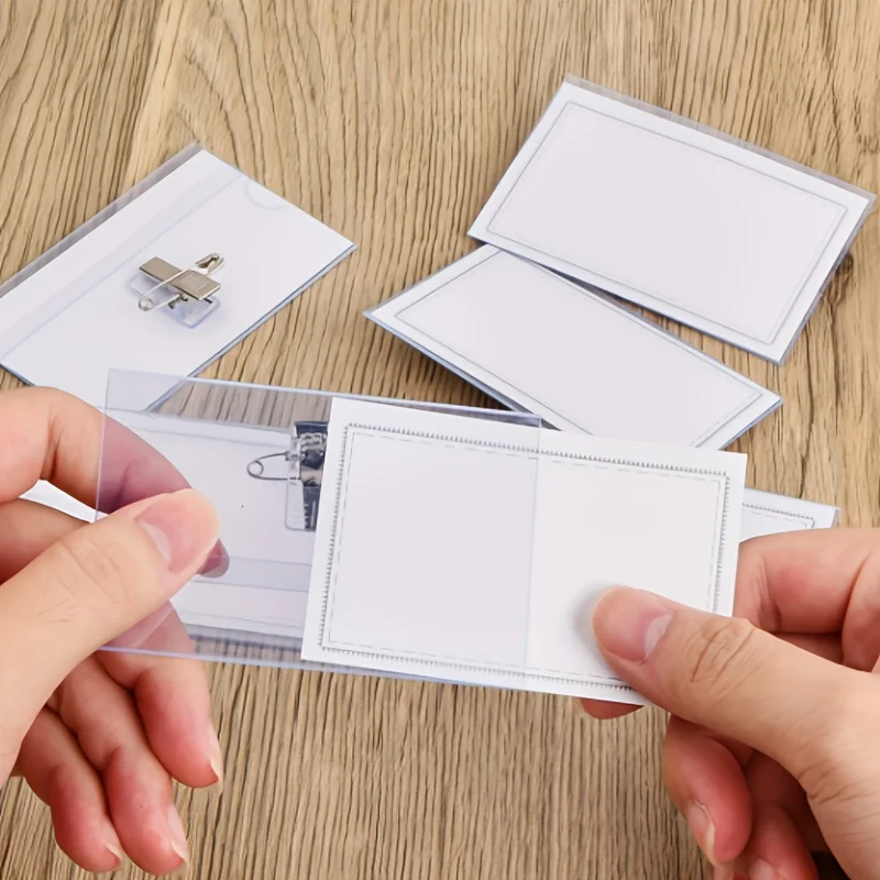 30Pcs Traditional Double-Sided Transparent Pin Clips, Badge Id Card Holders, Name Badge Holders Id Card Holders with Card Adapter