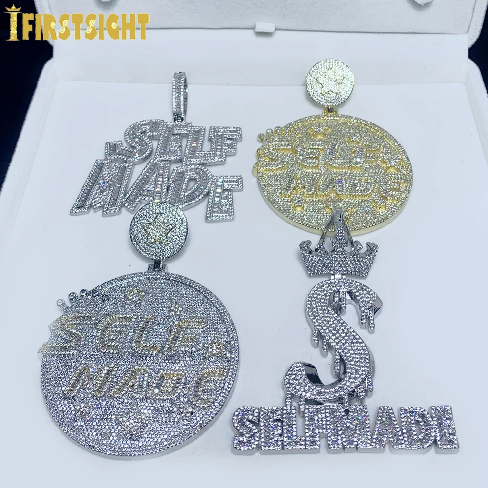 Neue Brief selbst gemacht Anhänger Halskette für Männer vereist Zinken Einstellung Zirkonia Royal Crown Abzeichen Charme Hip Hop Schmuck