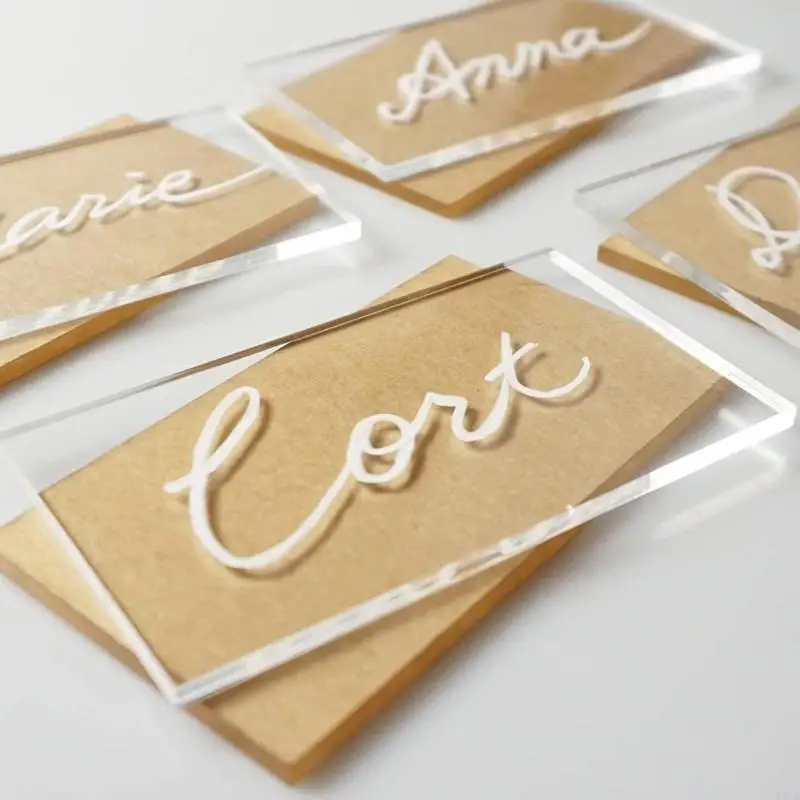 KX4B 50PCS Acrylic Place Cards Wedding Barning Rectangle Table Cardsing Cards Decoration DIY Table Table Tag