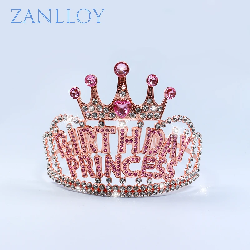 ZANLLOY corona femenina con diamantes de imitación, corona de novia de cristal, Tiara, decoración de aniversario de cumpleaños, suministros para fiesta feliz