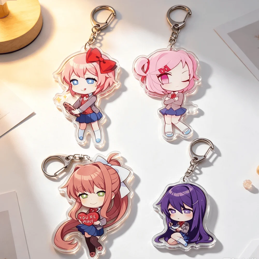 Акриловый брелок по игре DDLC с Моникой, Натсуки, Юри и Сайори – популярный сувенир, подарок для друзей, украшение, подвеска.