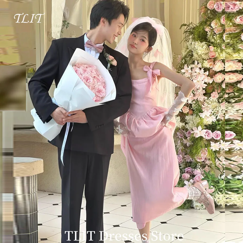 

TLIT сказочное розовое шифоновое вечернее платье с квадратным воротником и открытой спиной, вечерние платья для выпускного вечера, корейское свадебное платье, фотосессия по индивидуальному заказу