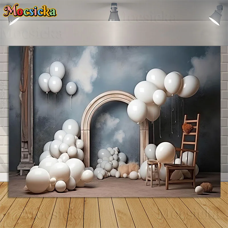 

Mocsicka Photography Background Gray Balloon Abstract Wall Kids Birthday Party Cake Smash Portrait Decor Backdrops Photo Studio