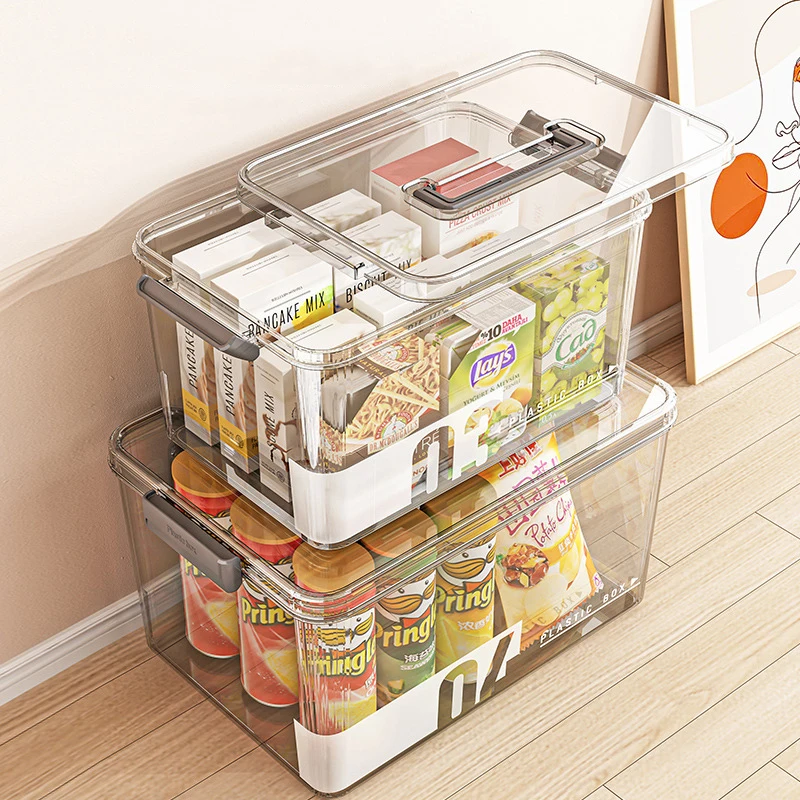 Transparent Storage Box With Handle Large Capacity Snack Toy Book Organizer Household Medicine Storage Box Storage Container