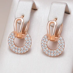 Kinel Luxury Full Shiny Natural Zircon Drop Earrings for Women Unique Design 585 Rose Gold Color Bride Wedding Jewelry Best Gift