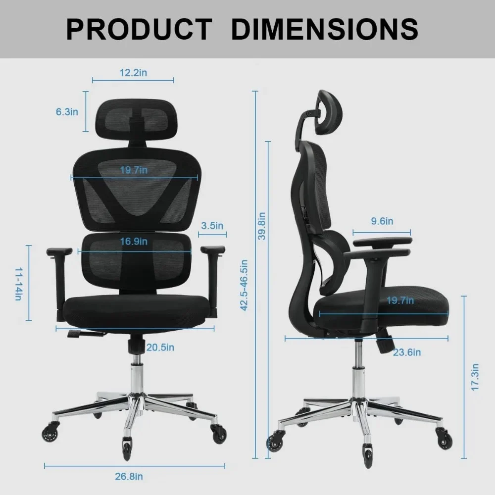 Cadeira ergonômica para escritório doméstico, cadeira de mesa com apoio lombar, braço 3D e encosto de cabeça ajustável, cadeira do computador