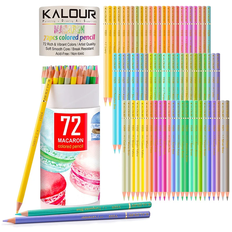 Pensil mewarnai KALOUR Set 50/72/120 warna tidak beracun, pigmen kaya warna timah pensil sekolah seni kualitas tinggi, mudah dibawa