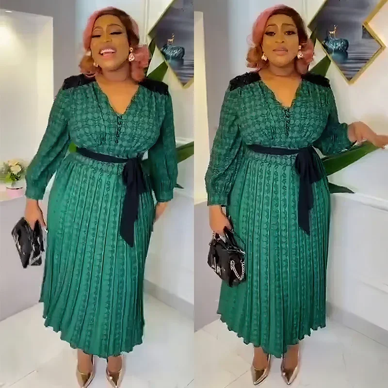 Vestidos de Noche de fiesta africanos para mujer, vestido largo africano de manga larga con cuello en V de poliéster, ropa Dashiki africana 2024