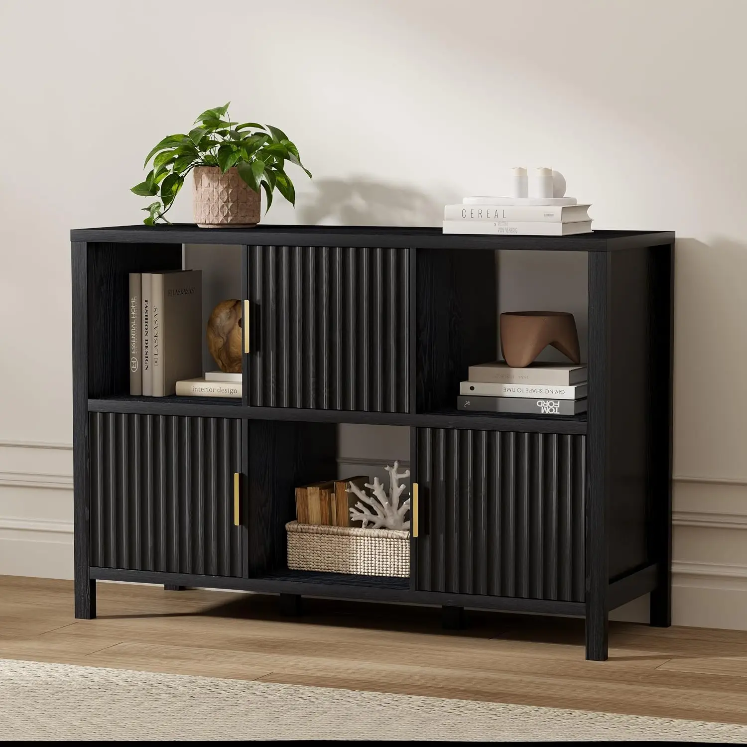 6 Cube Storage Organizer Bookshelf with 3 Doors for Living Room Home Office 1PC Black, Customized