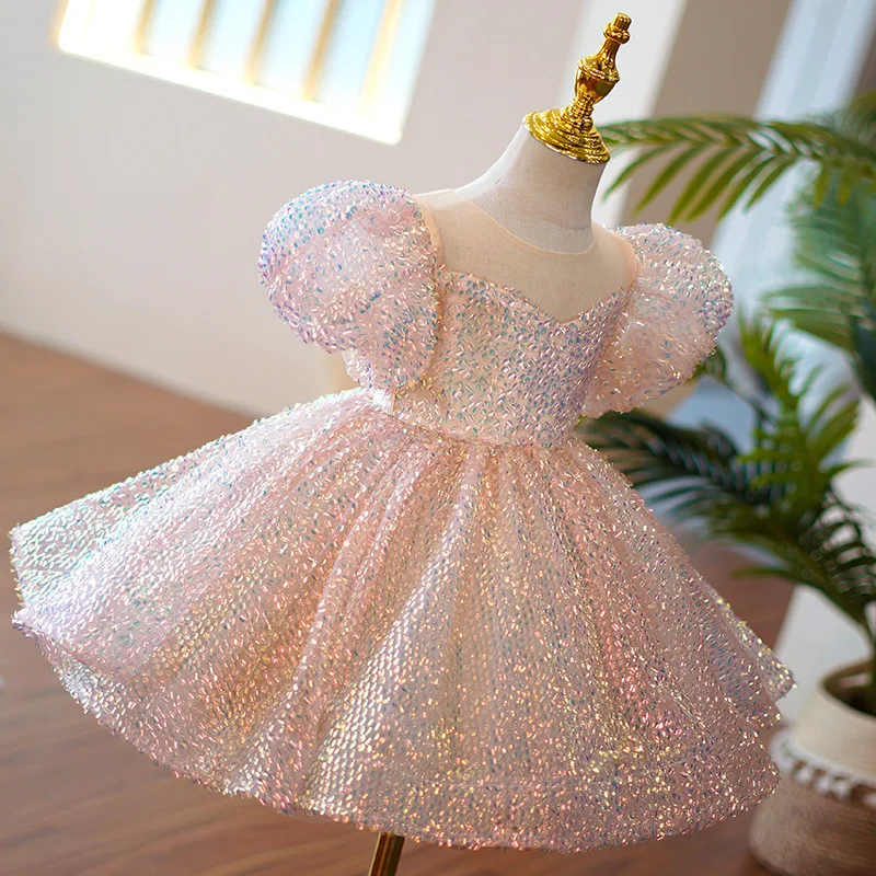 Piano Performance Sequined Girl's Dress New Flower Girl's Birthday Performance Host's Children's Dress-Year-Old Princess Dress