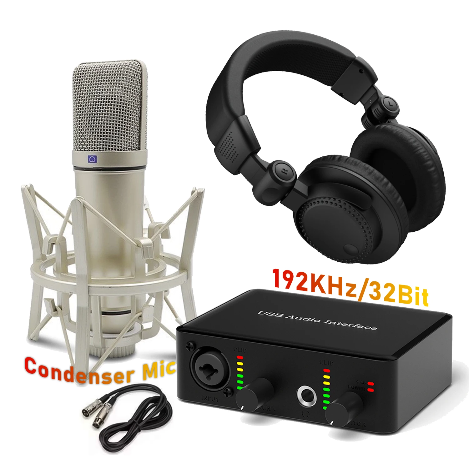 Professional Condenser Microphone Headphones USB Audio Interface Sound Card Kit Podcast Recording Music Studio Equipment Bundle