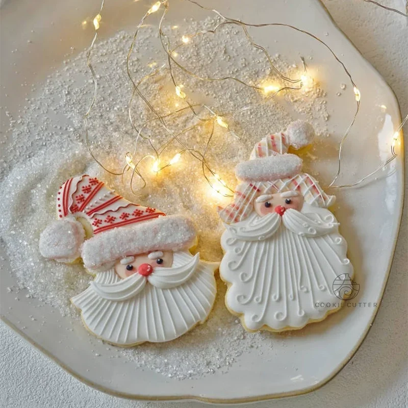 Cookie Cutter Christmas Santa Claus Pattern Nordic Style Xmas Head Shape Biscuit Stamp Frosting Cookie Fondant Cake Kitchenware
