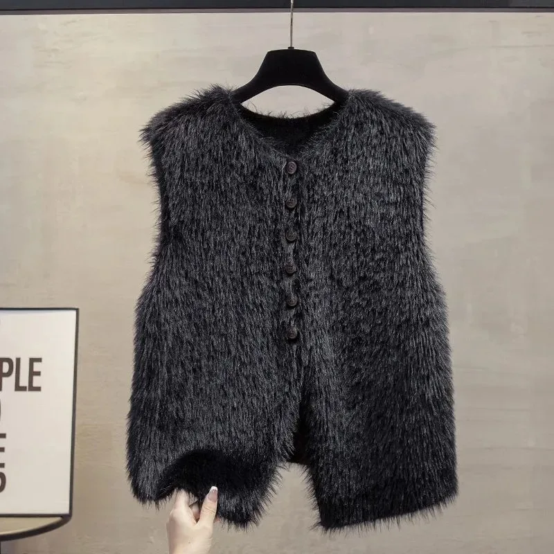 

Round Neck Knitted Vest Cardigan for Women Autumn and Winter Style Solid Color Sleeveless Fashion Top