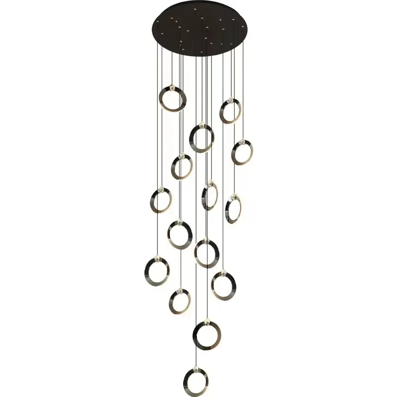 Imagem -06 - Modern Black Ring Led Pendant Light Living Room Decor Chandelier Lighting Duplex Villa Stair Loft Pendurado Lâmpada