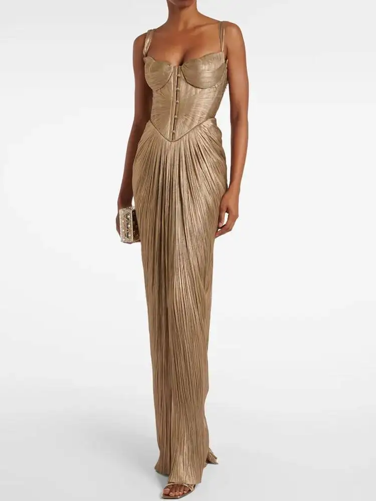 

Casual Sleeveless Backless Lace-Up Party Dress Sexy V-neck Draped Slim Suspender Dress Women Elegant Hight Waist Prom Long Dress