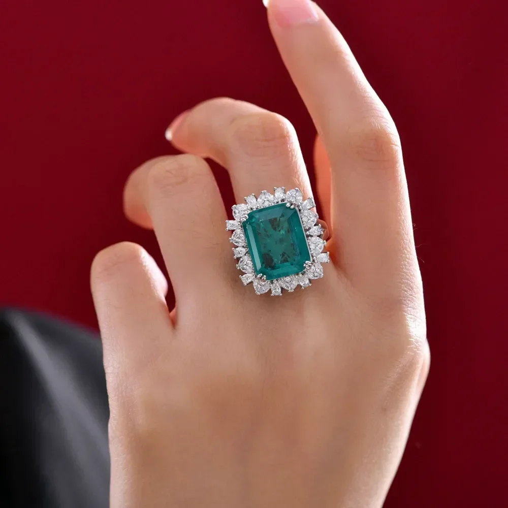 9CT Emerald Ring High Carbon Diamond 925 Sterling Silver Premium 100% 18K gold Vintage Ring For Women Jewelry