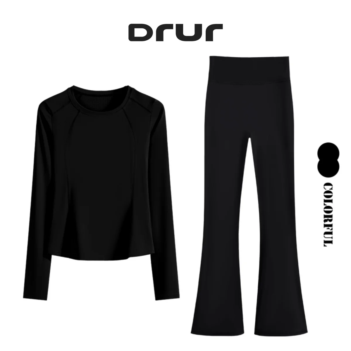 DRUR Sport Outfit For Woman Gym Clothes Long Sleeve Yoga Shirt Flared Pants Sets Women Running Workout Suits Sportswear Set 2025