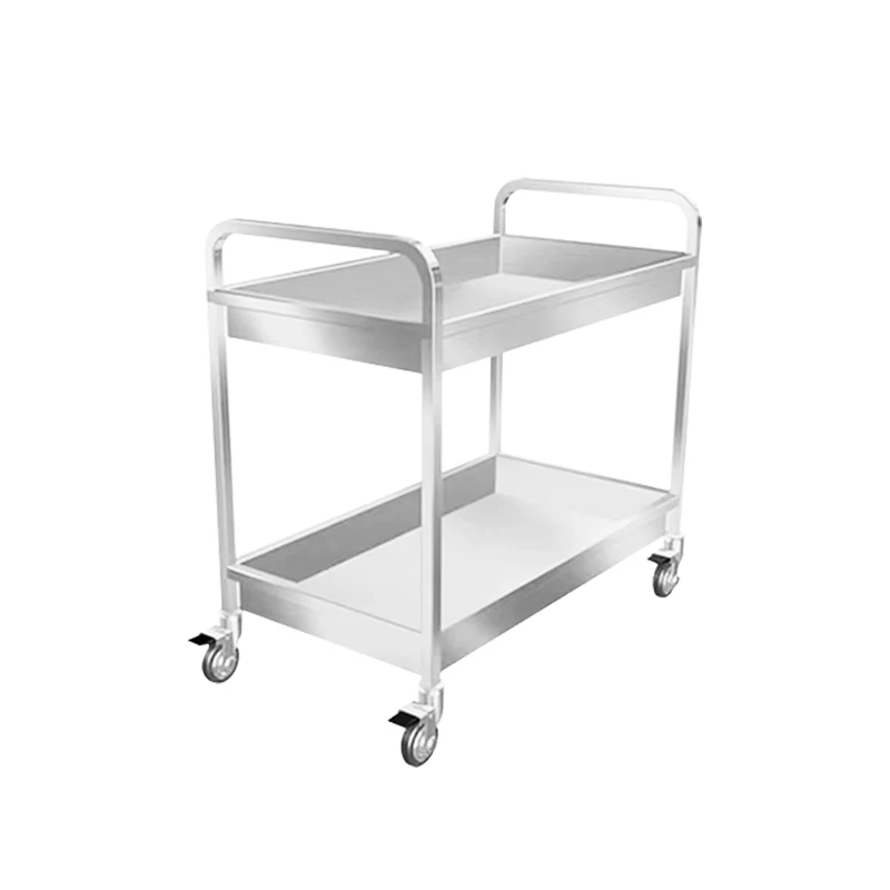 

Xiangming 2 Layer Trolley Food Serving Cart Hotel Kitchen Equipment Luxury Stainless Steel Drink Dish Service Trolley Cart