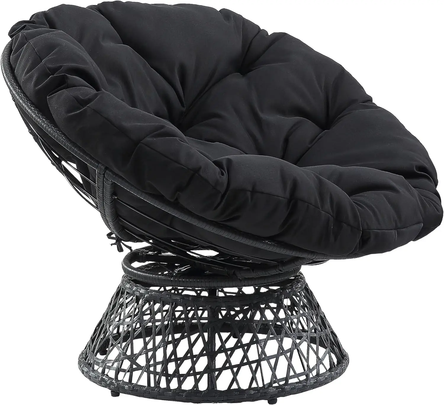 

Home Furnishings Wicker Papasan Chair with 360-Degree Swivel, Grey Frame with Black Cushion