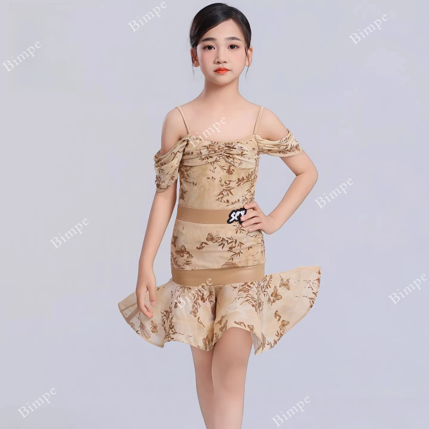 

Детское танцевальное платье для выступлений: сальса, латина, румба, ча-ча-ча. Платье для девочек с принтом для бальных и латиноамериканских танцев.