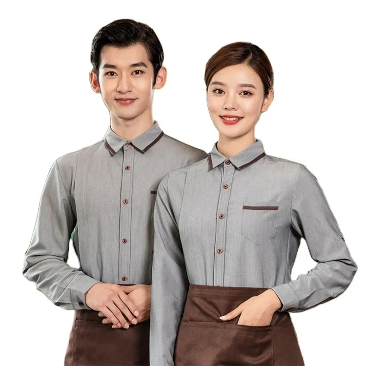 

catering hotel restaurant cafe logo custom waiter waitress staff workwear long sleeve top shirt blouse shirts uniform shirt