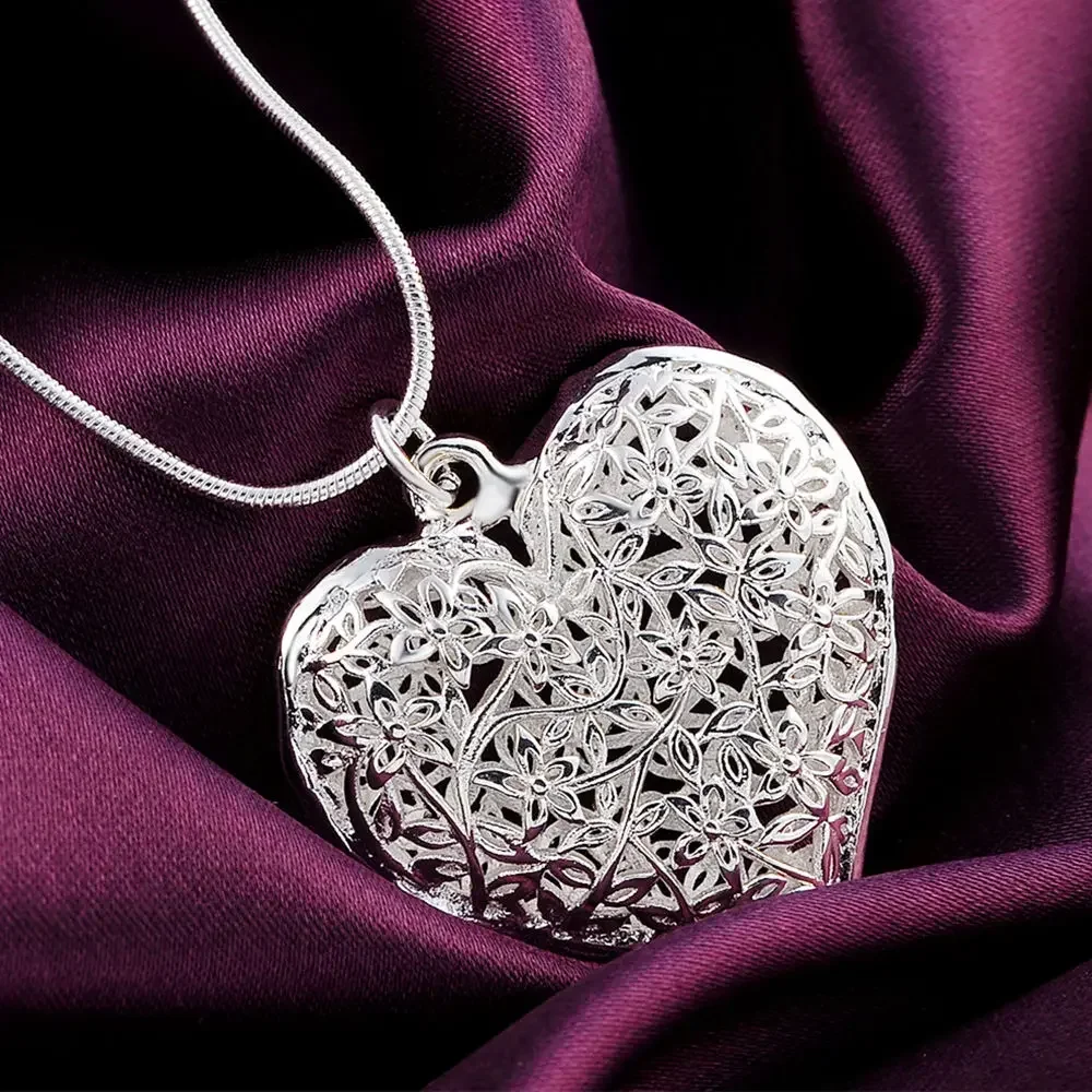 Wholesale fashion 925 Silver Plated jewelry wedding elegant charm retro exquisite heart pendant necklace women P218