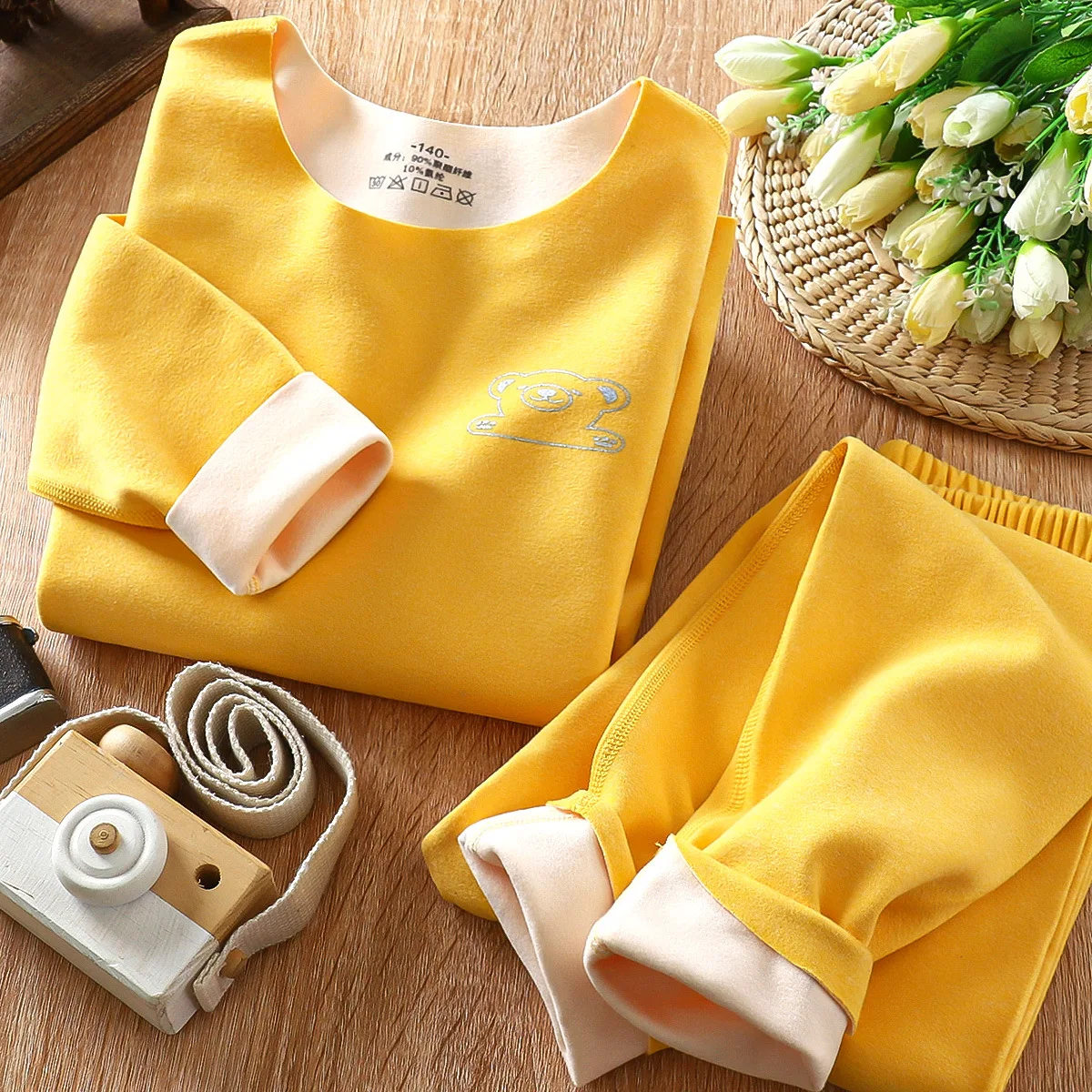 Children's seamless thermal underwear suit Tiktok Zhongda Tongde AB face boys and girls double-sided brushed autumn clothes trou