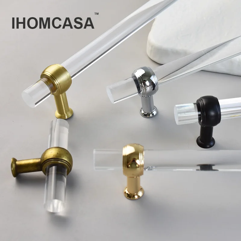 IHOMCASA Kitchen Furniture Handles Wardrobe Bathroom Dresser Drawer Cabinet Pulls Gold/Black Cupboard Door Knobs Crystal Acrylic