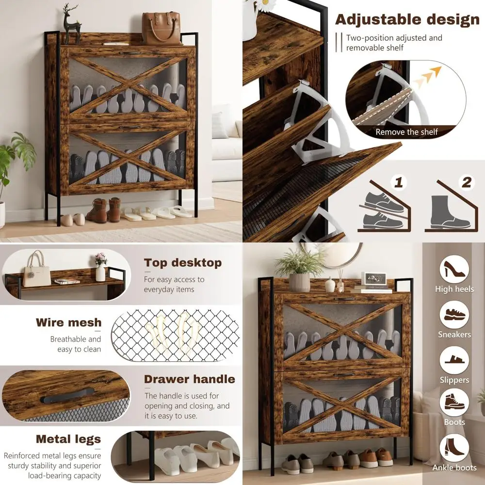 

Сетчатый шкаф для хранения обуви на передней панели с металлическими ножками, отдельно стоящий узкий органайзер для прихожей и развлекательной зоны