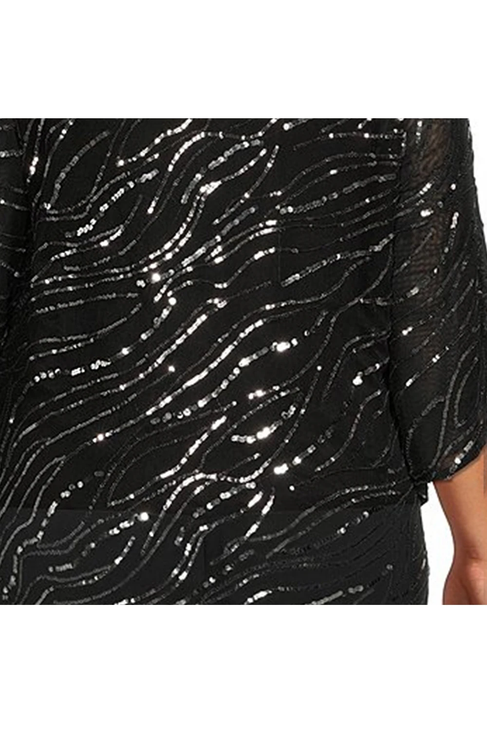 Plus Size Women Fashion Casual Shirts Black Shiny Sequins 3/4 Sleeves Two Piece Shirts  Cover Up Tops with Vest