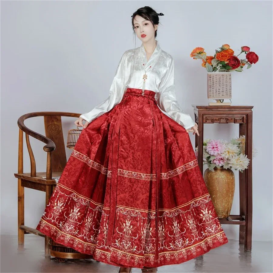 

2025halloweenVest Rok Hanfu Moderne Stijl Damespak Mamianqun Chinese Vintage Kleding Paard Gezicht Rok Dagelijks