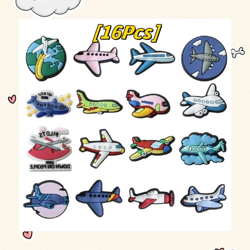 

16Pcs Airplane Shoe Charms for Charms Clogs Bubble Slides Shoe DIY Decoration Kids Party Gifts Cartoon shoe accessories