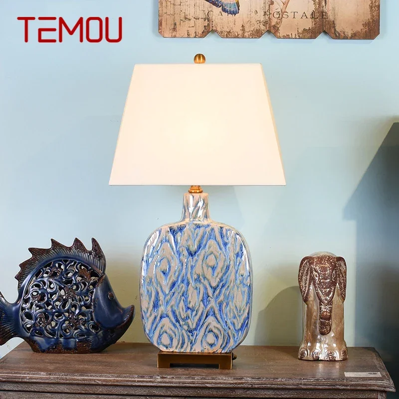 TEMOU American CeramicTable Lamp Retro Creativity Living Room Bedroom Study Hotel Engineering Designer Desk Lighter Desk Light