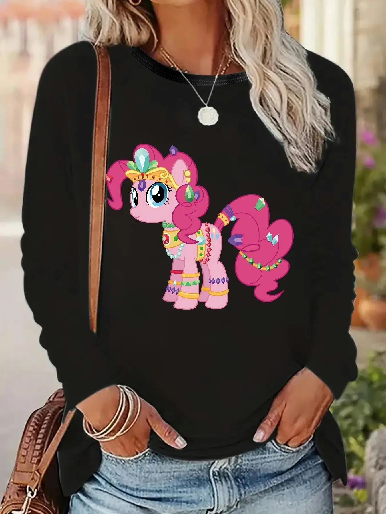 MY LITTLE PONY M225 (46) Camisetas de manga larga con cuello redondo, 95%+5% elastano, camisetas de manga larga para mujer, camiseta de manga larga para primavera y verano