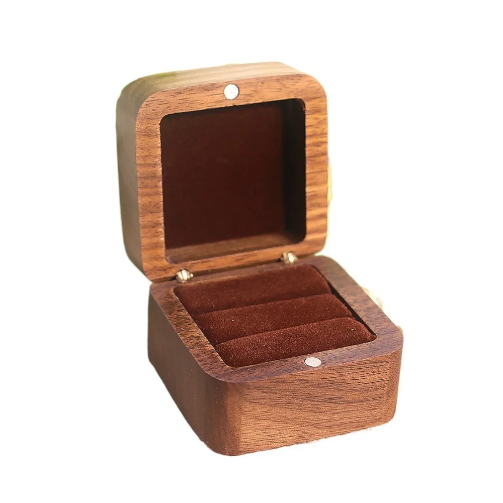 

Multi-function 1/2 Slots Spade Wood Rings Holder Square Wedding Rings Bearer Box Storage Packaging Jewelry Organizer Gifts
