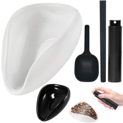 FLYMUYU Coffee Bean Dosing Cup and Spoon Set, Ceramic Dosing Vessel Measuring Tray Kit for Coffee or Tea, Espresso Accessories